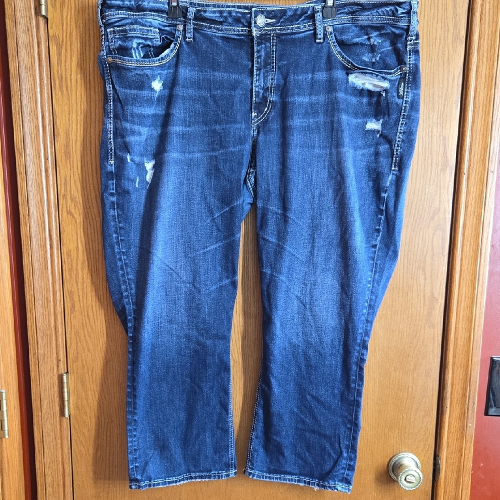 Womens Silver Jean Capri